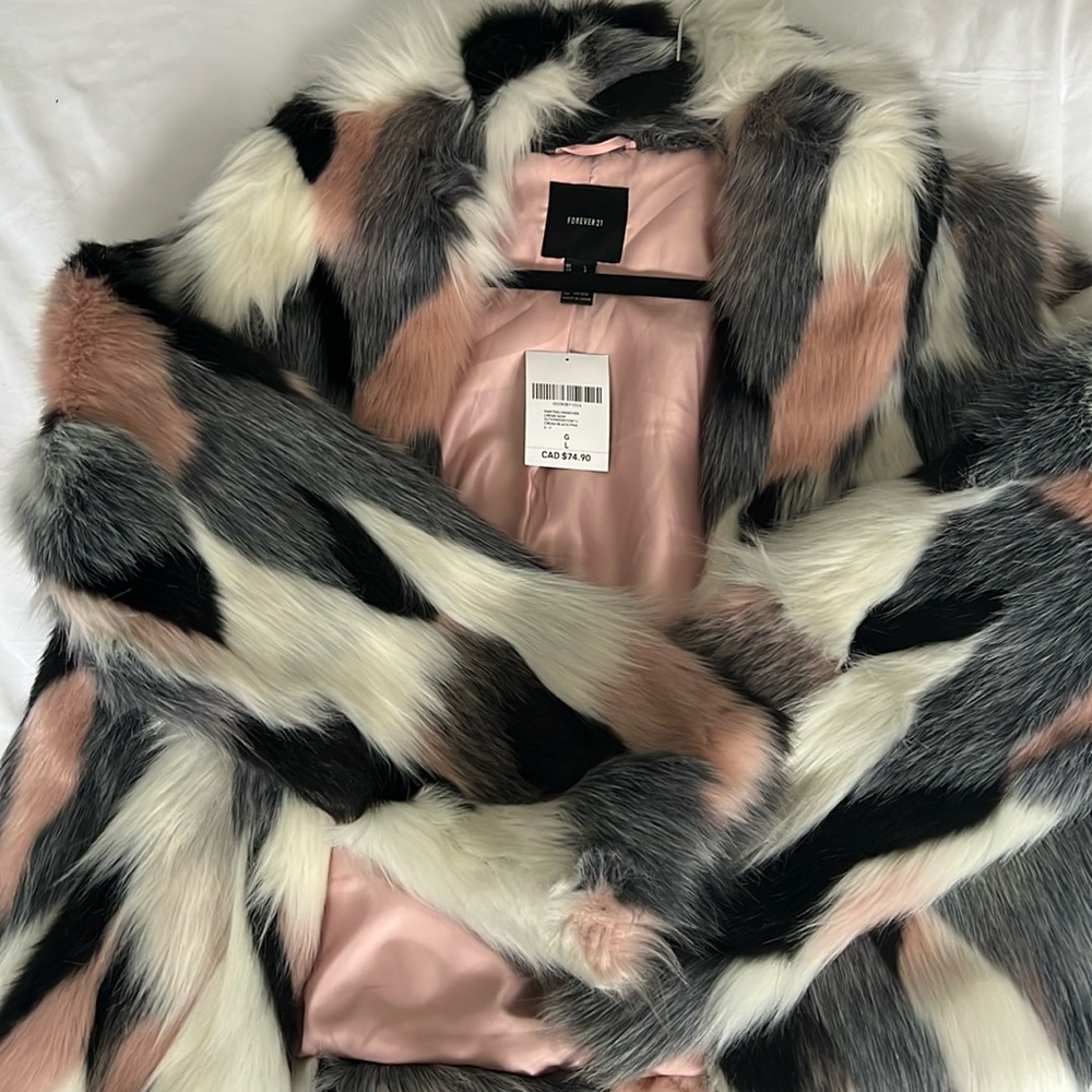 Forever 21 faux fur multi coloured jacket, size L